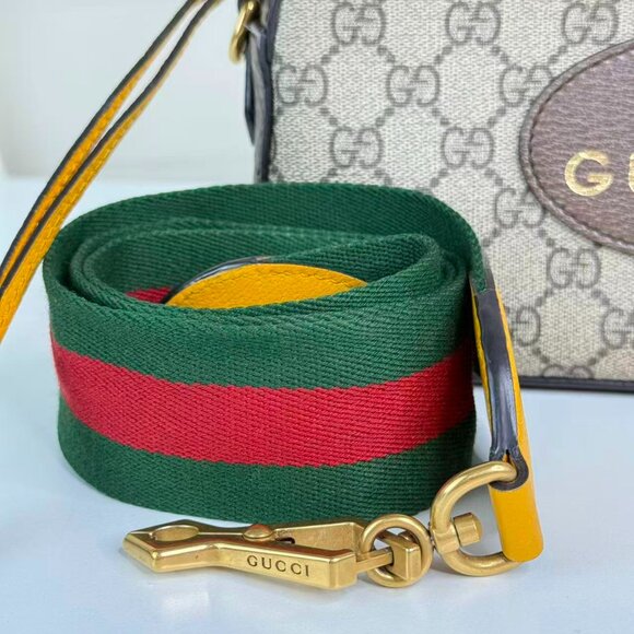 Gucci GG Logo Supreme Neonoe Vintage Shoulder Bag Crossbody with Green Red Strap - Picture 6 of 7